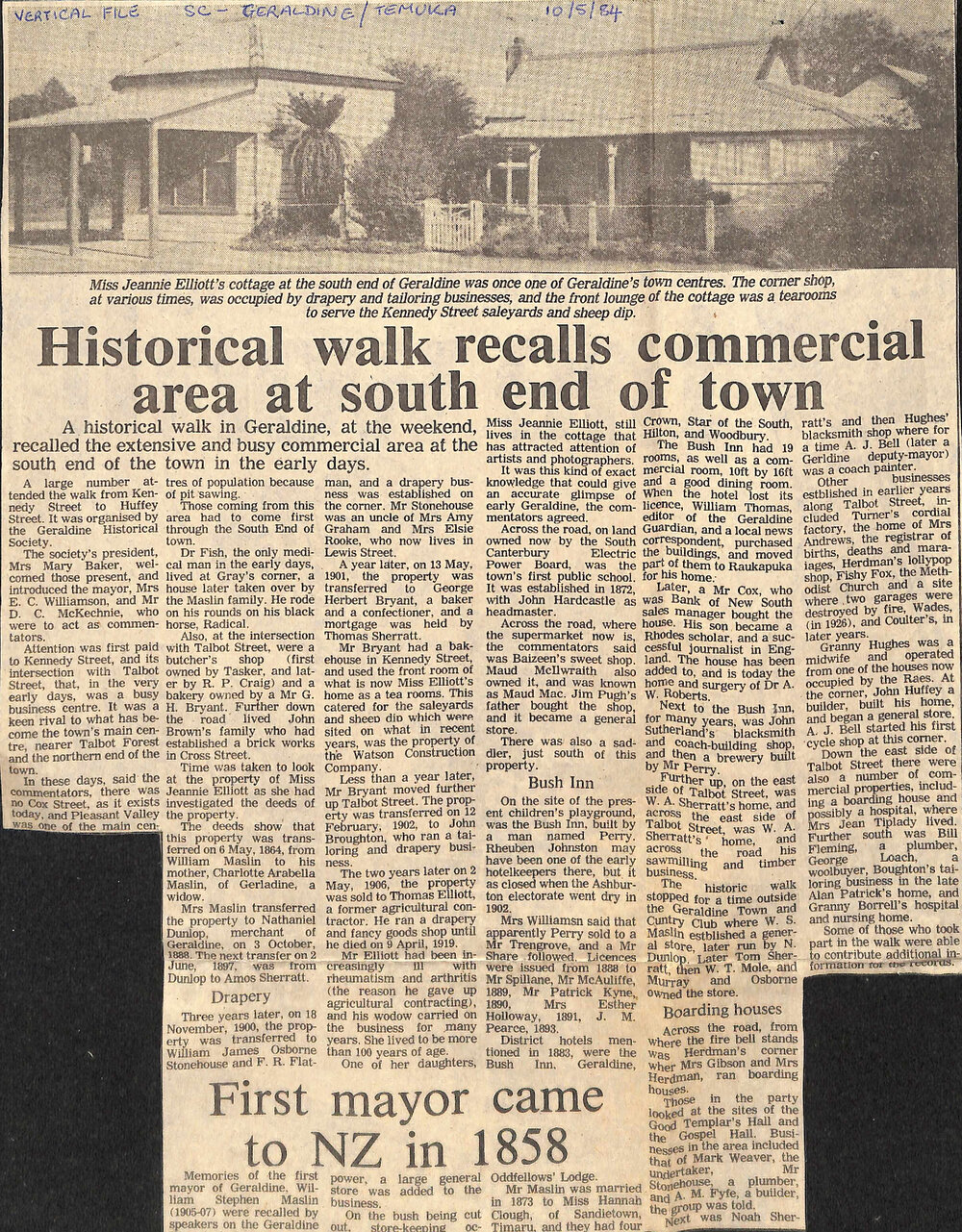 Historical walk recalls commercial area at south end of town / First mayor came to NZ in 1858