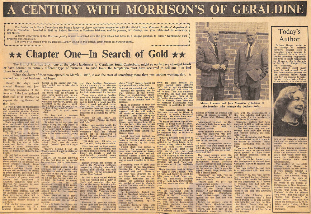 A Century With Morrison's of Geraldine: Chapter One - In Search of Gold