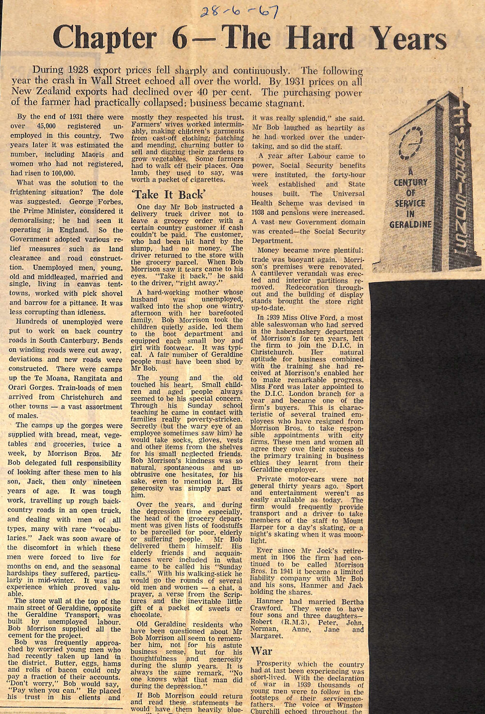A Century With Morrison's of Geraldine: Chapter 6- The Hard Years