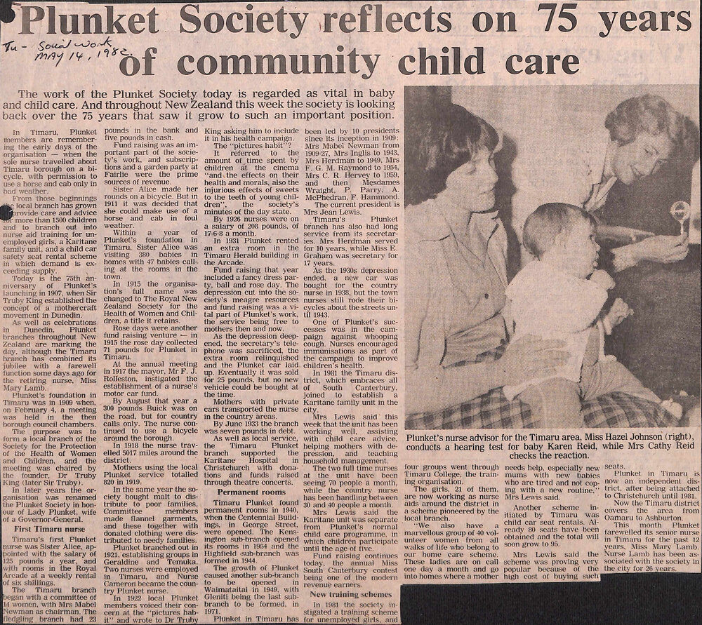 Plunket Society reflects on 75 years of community child care