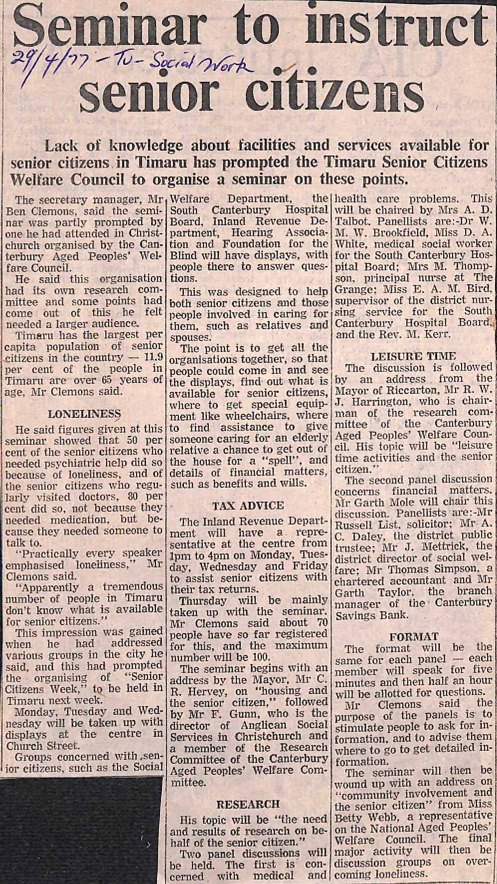 Seminar to instruct senior citizens