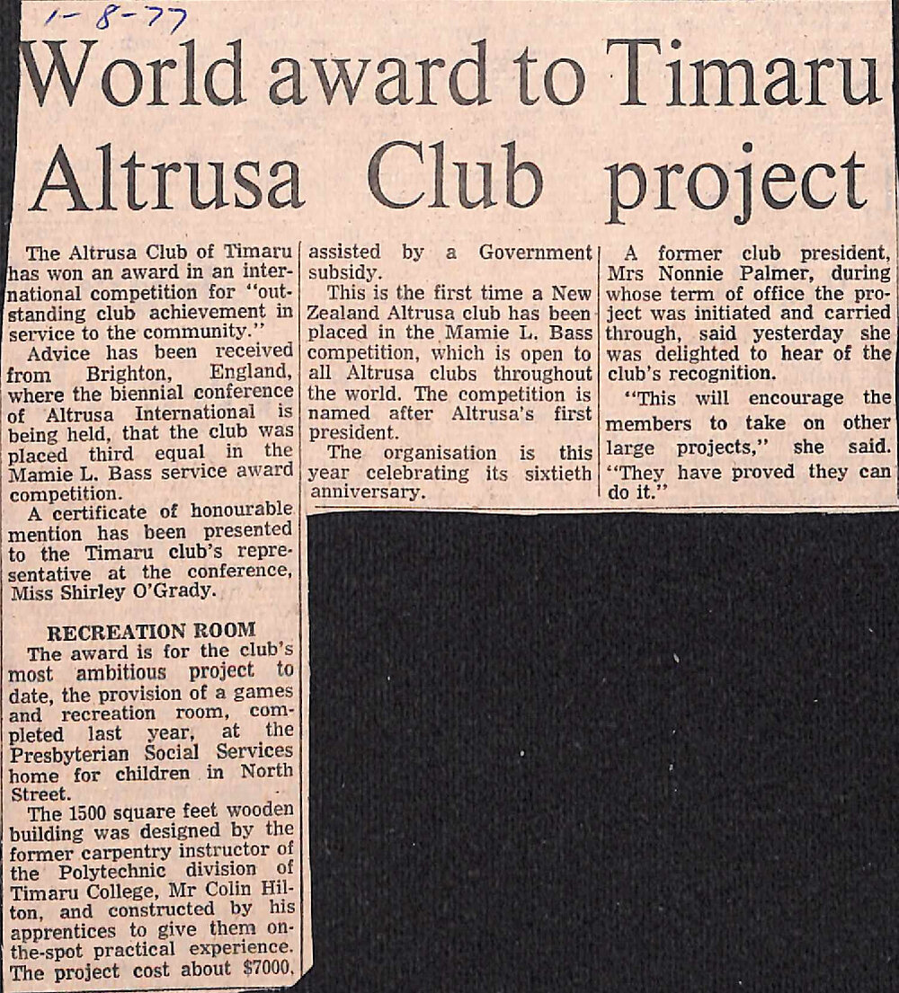 World award to Timaru Altrusa Club project