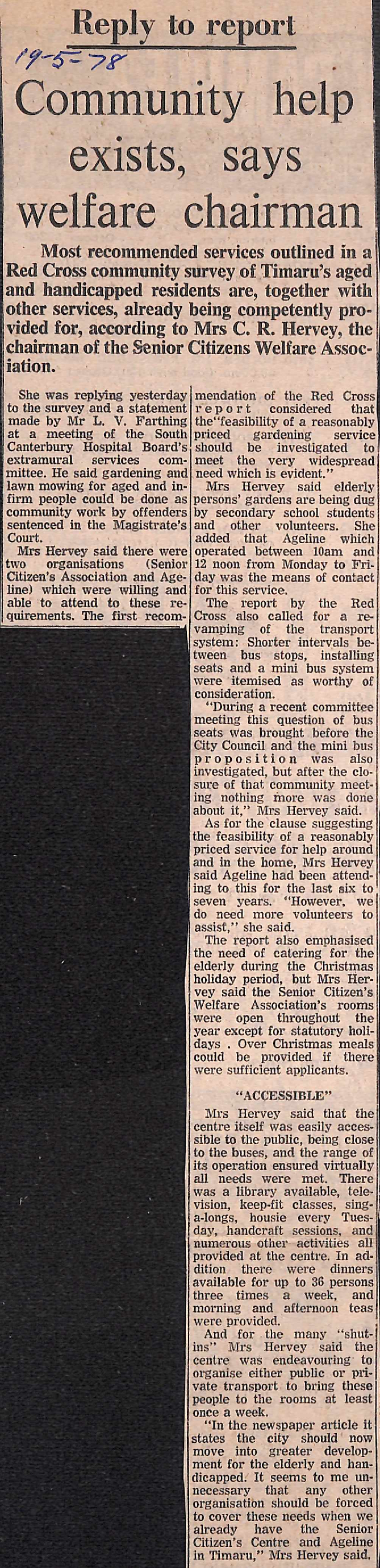 Reply to report: Community help exists, says welfare chairman