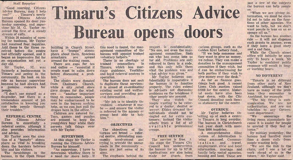 Timaru's Citizens Advice Bureau opens doors