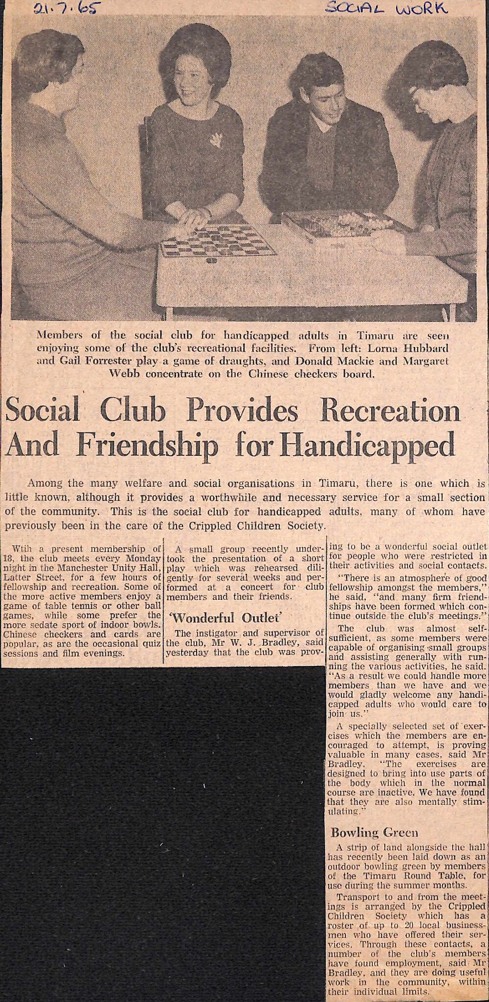 Social Club Provides Recreation And Friendship for Handicapped