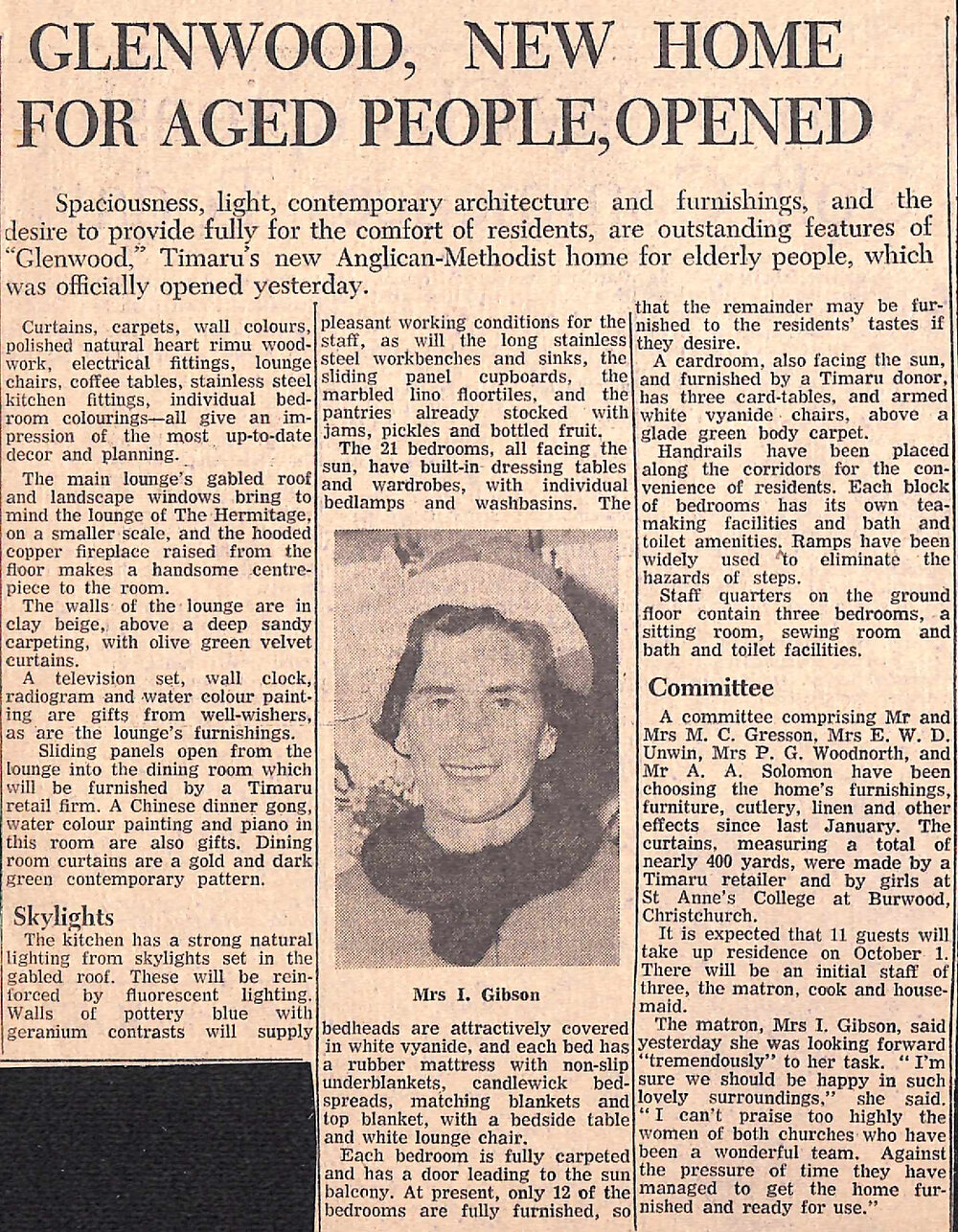 Glenwood, New Home For Aged People, Opened