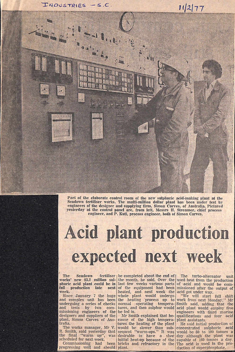 Acid plant production expected next week
