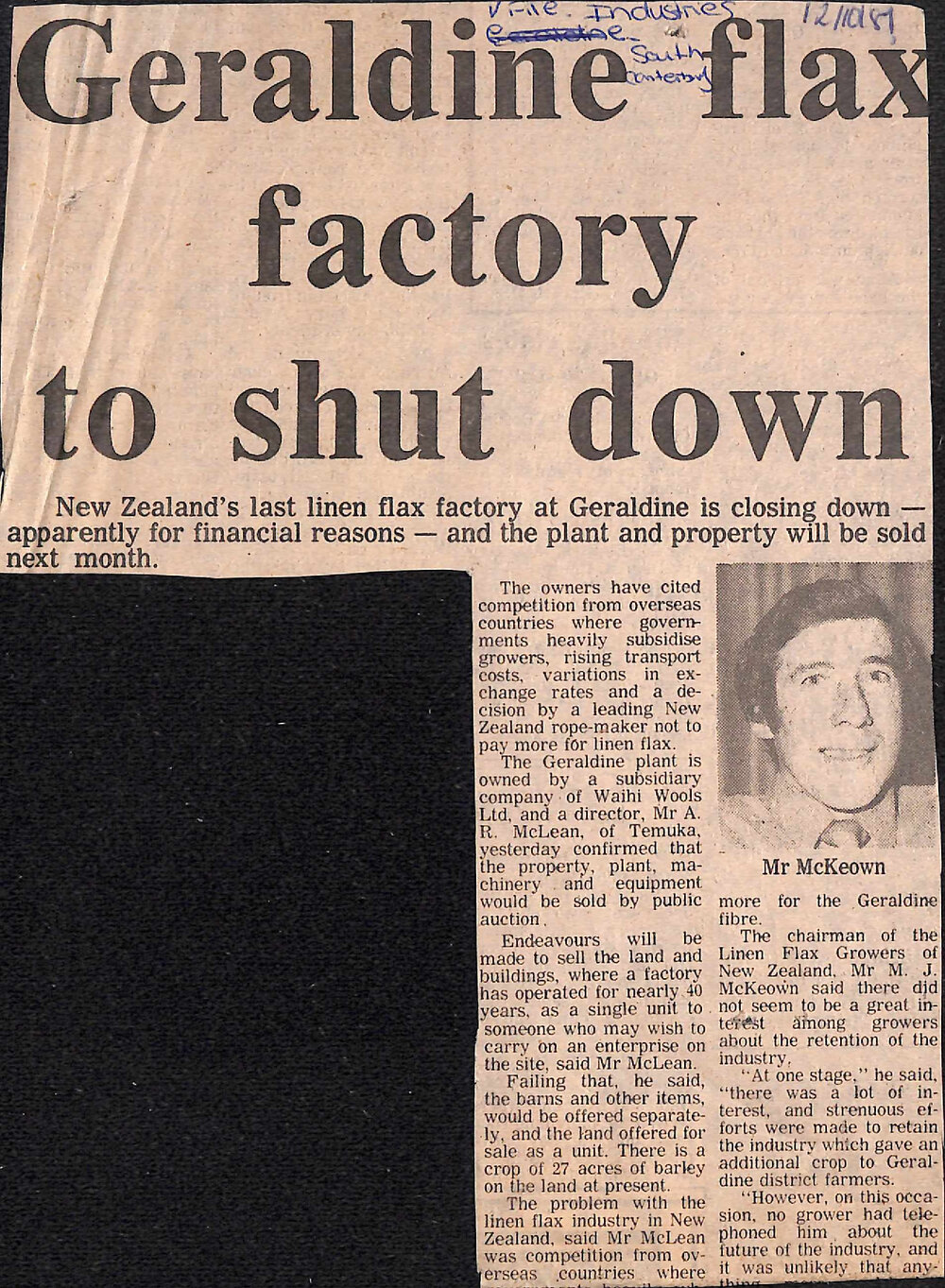 Geraldine flax factory to shut down