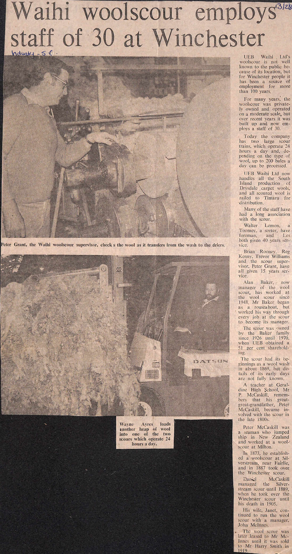 Waihi woolscour emplys staff of 30 at Winchester