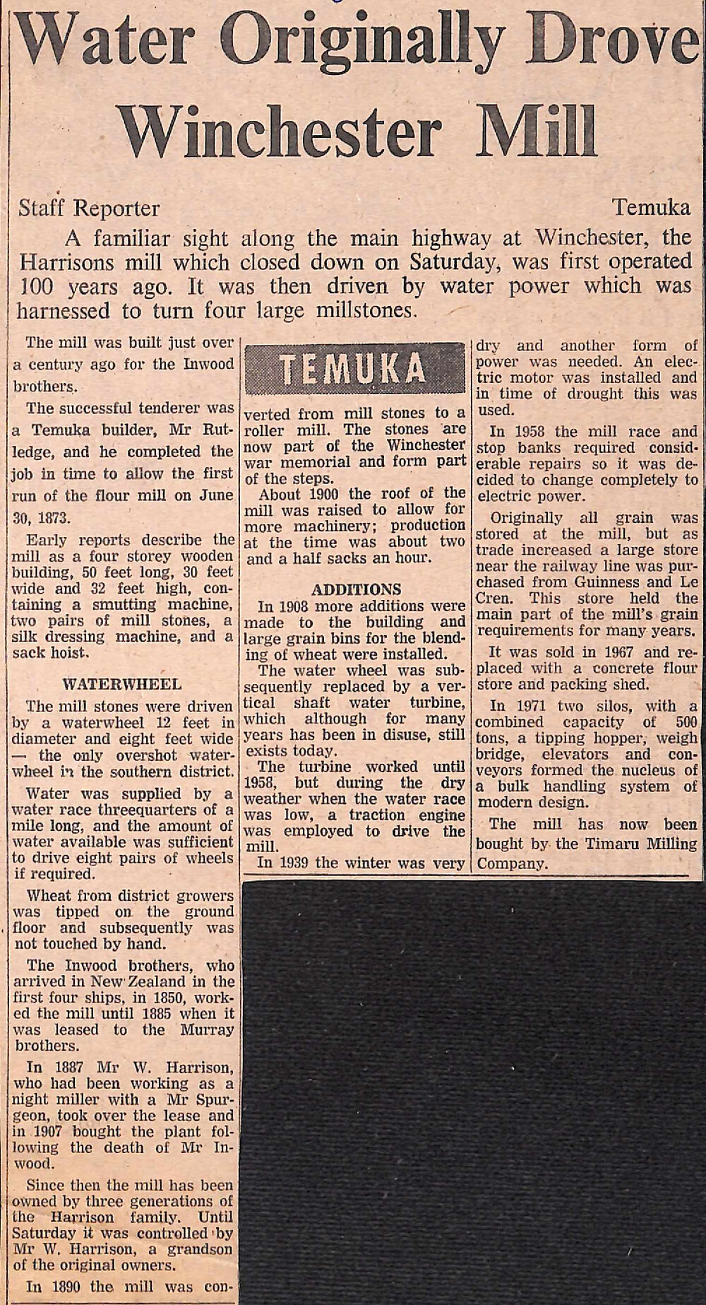 Water Originally Drove Winchester Mill