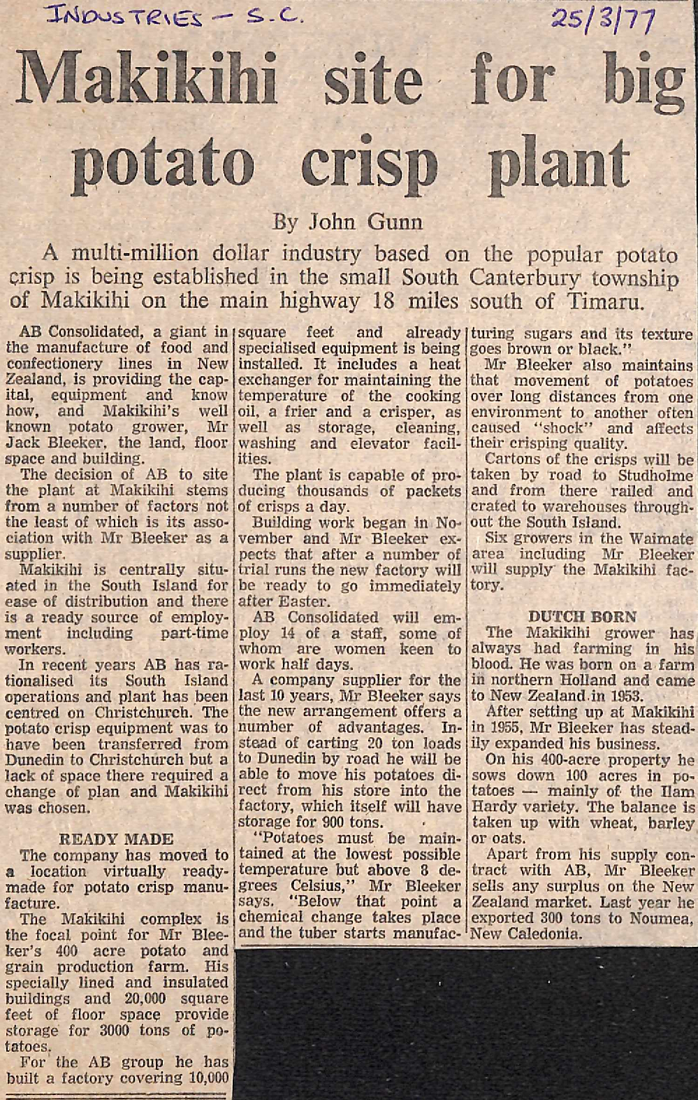 Makikihi site for big potato crisp plant