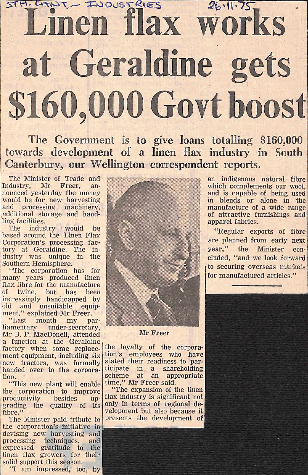 Linen flax works at Geraldine gets $160,000 Govt boost