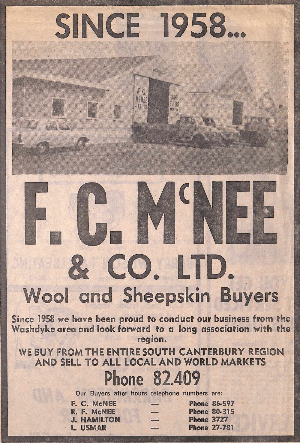 FC McNee &amp; Co Ltd Wool and Sheepskin Buyers advertisement