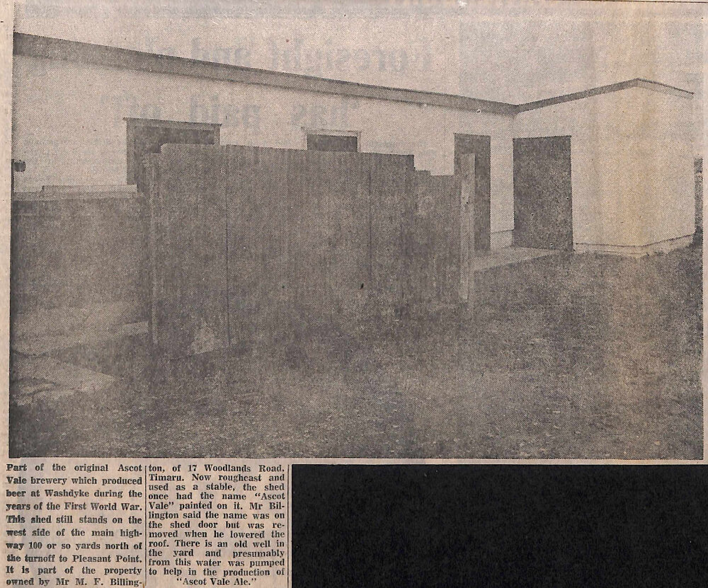 Washdyke had own brewery fifty years ago
