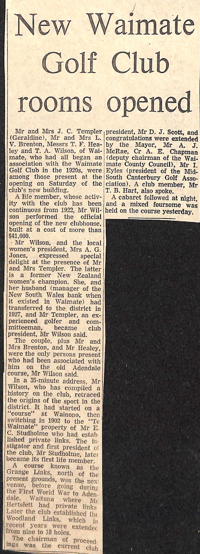 New Waimate Golf Club rooms opened