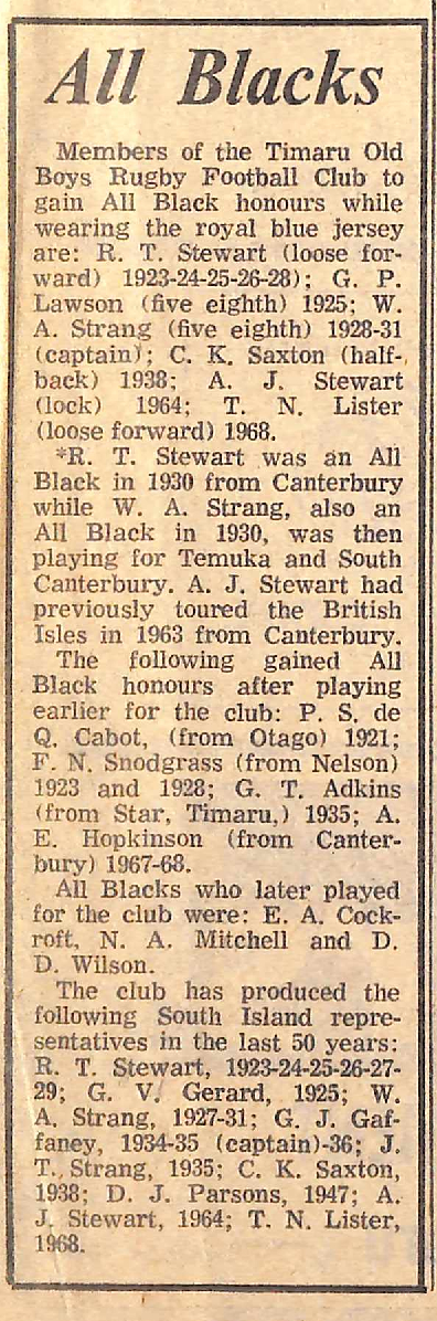 Timaru Old Boys Rugby: All Blacks