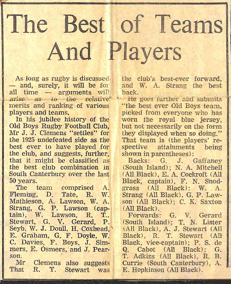 Timaru Old Boys Rugby: The Best of Teams And Players