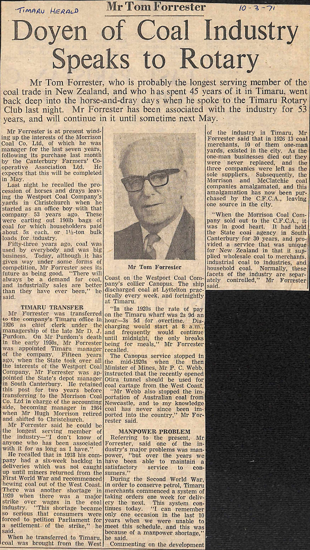 Doyen of Coal Industry Speaks to Rotary