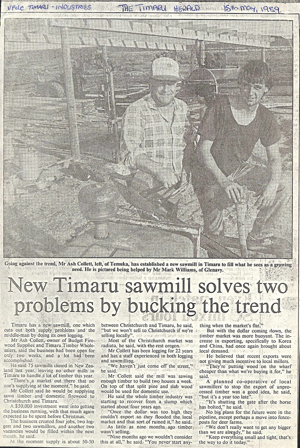 New Timaru sawmill solves two problems by bucking the trend