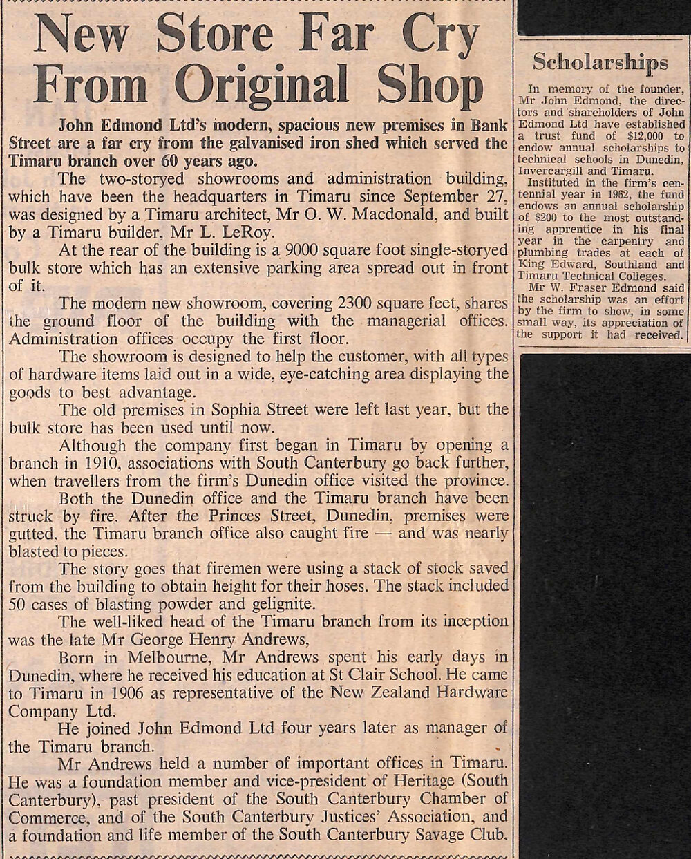 New Store Far Cry From Original Shop / Scholarships