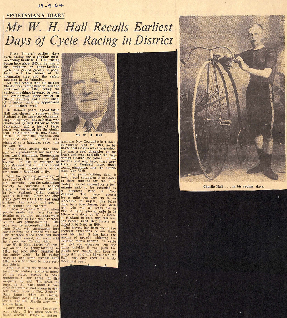 Mr W H Hall Recalls Earliest Days of Cycle Racing in District