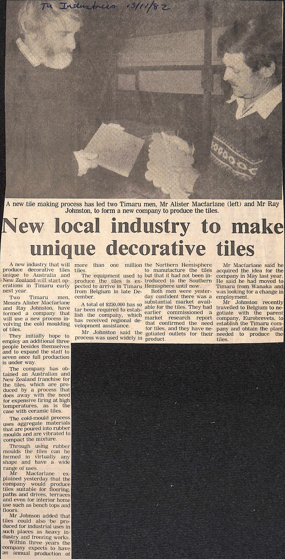 New local industry to make unique decorative tiles