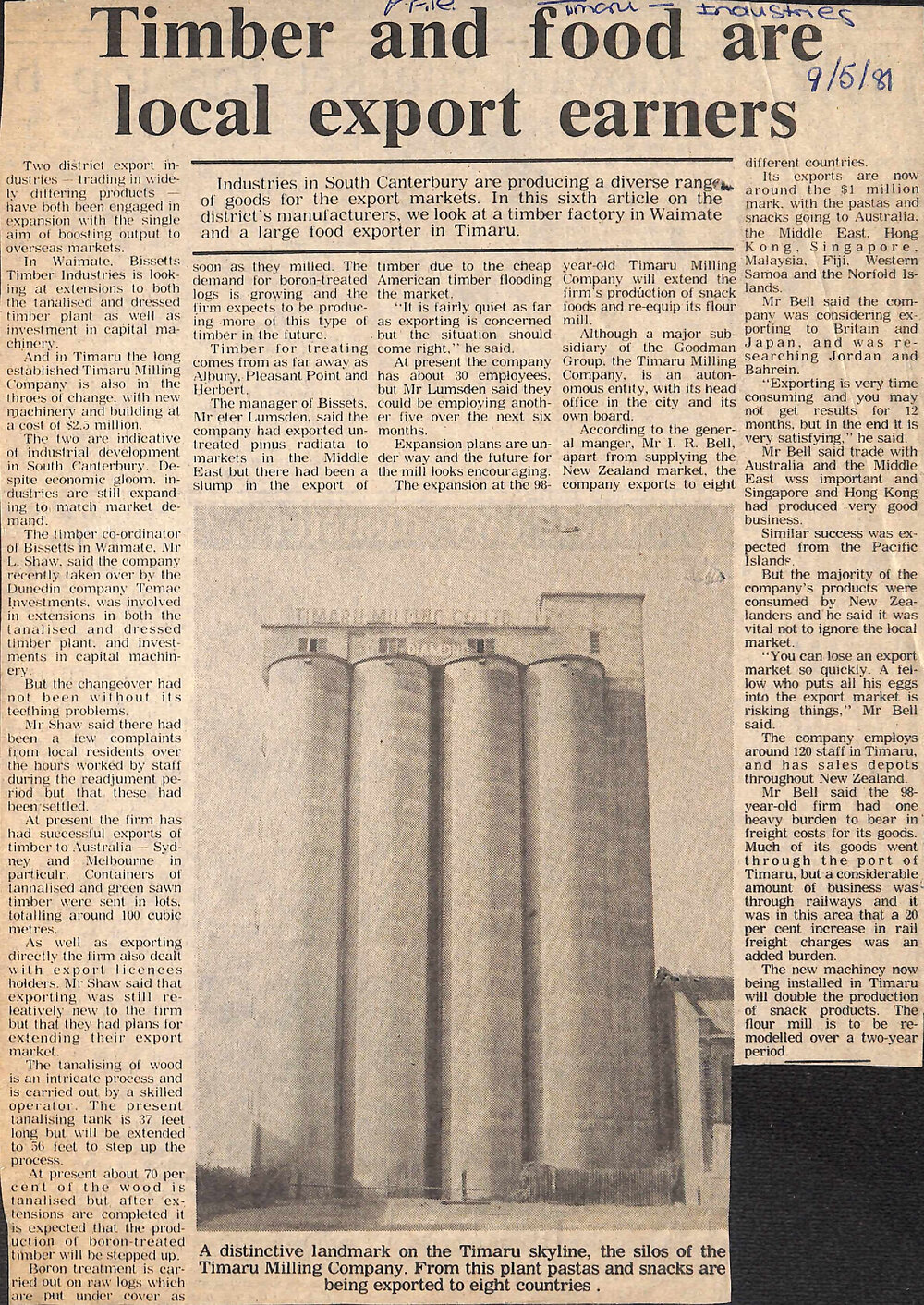 Timber and food are local export earners