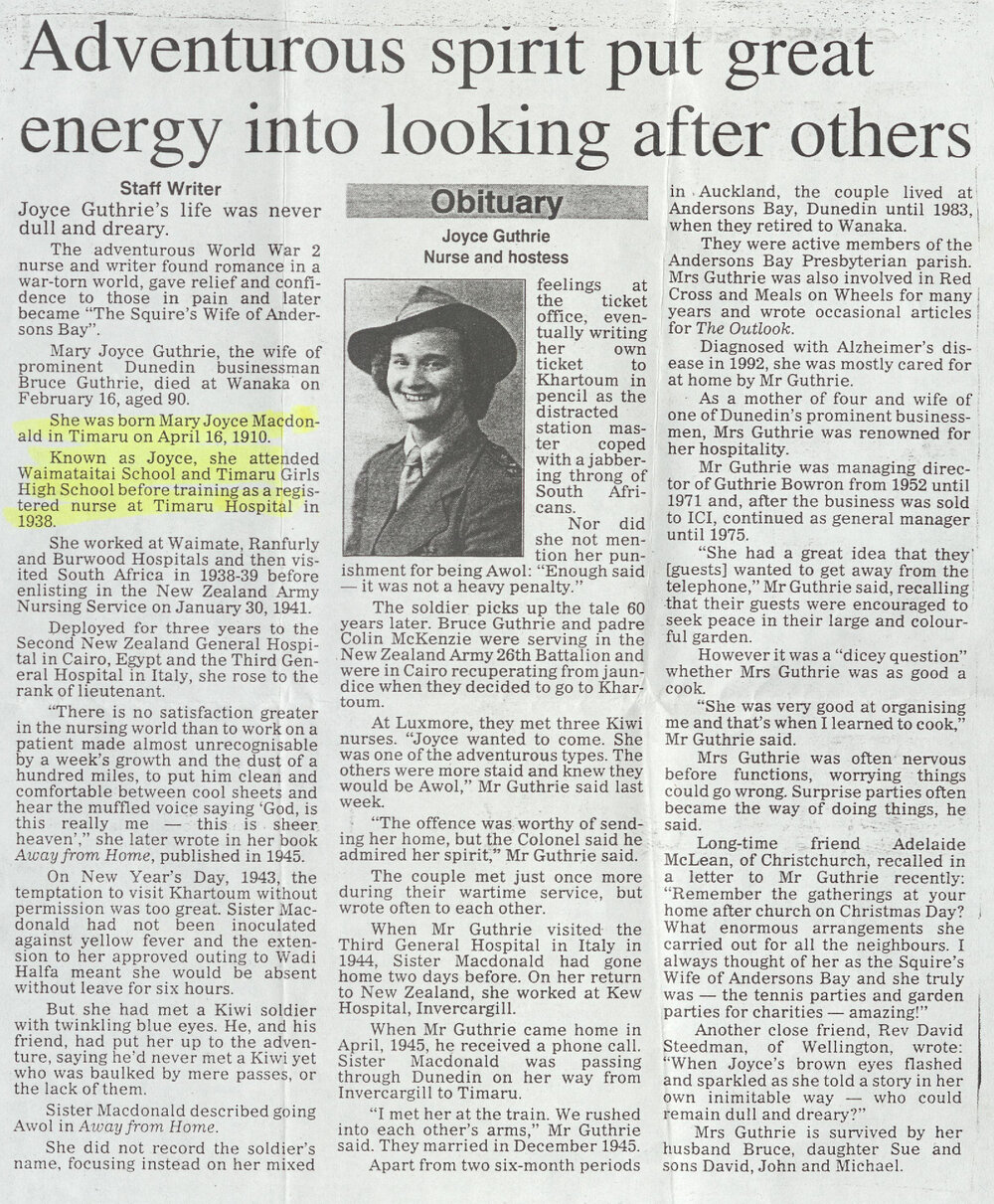 Obituary: Joyce Guthrie- Adventurous spirit put great energy into looking after others