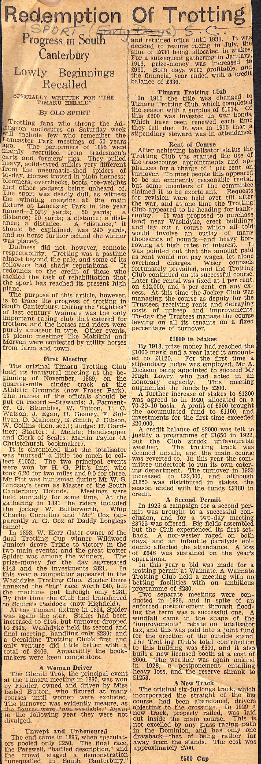 Redemption of Trotting: Progress in South Canterbury, Lowly Beginnings Recalled