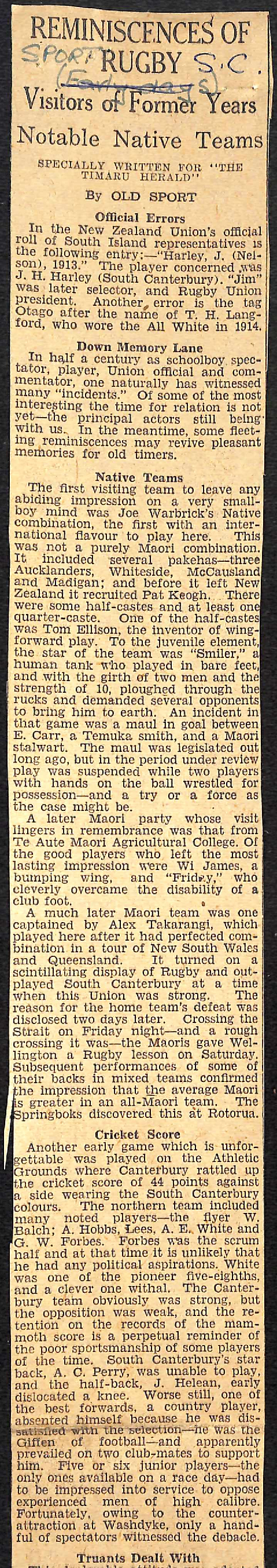 Reminiscences of Rugby: Visitors of Former Years, Notable Native Teams