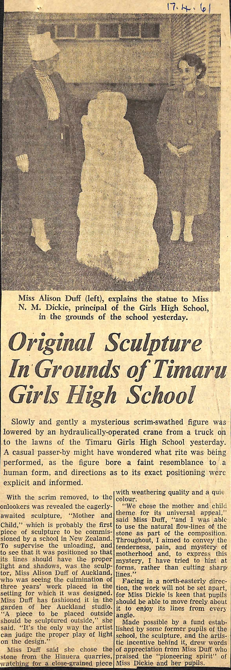 Original Sculpture In Grounds of Timaru Girls High School