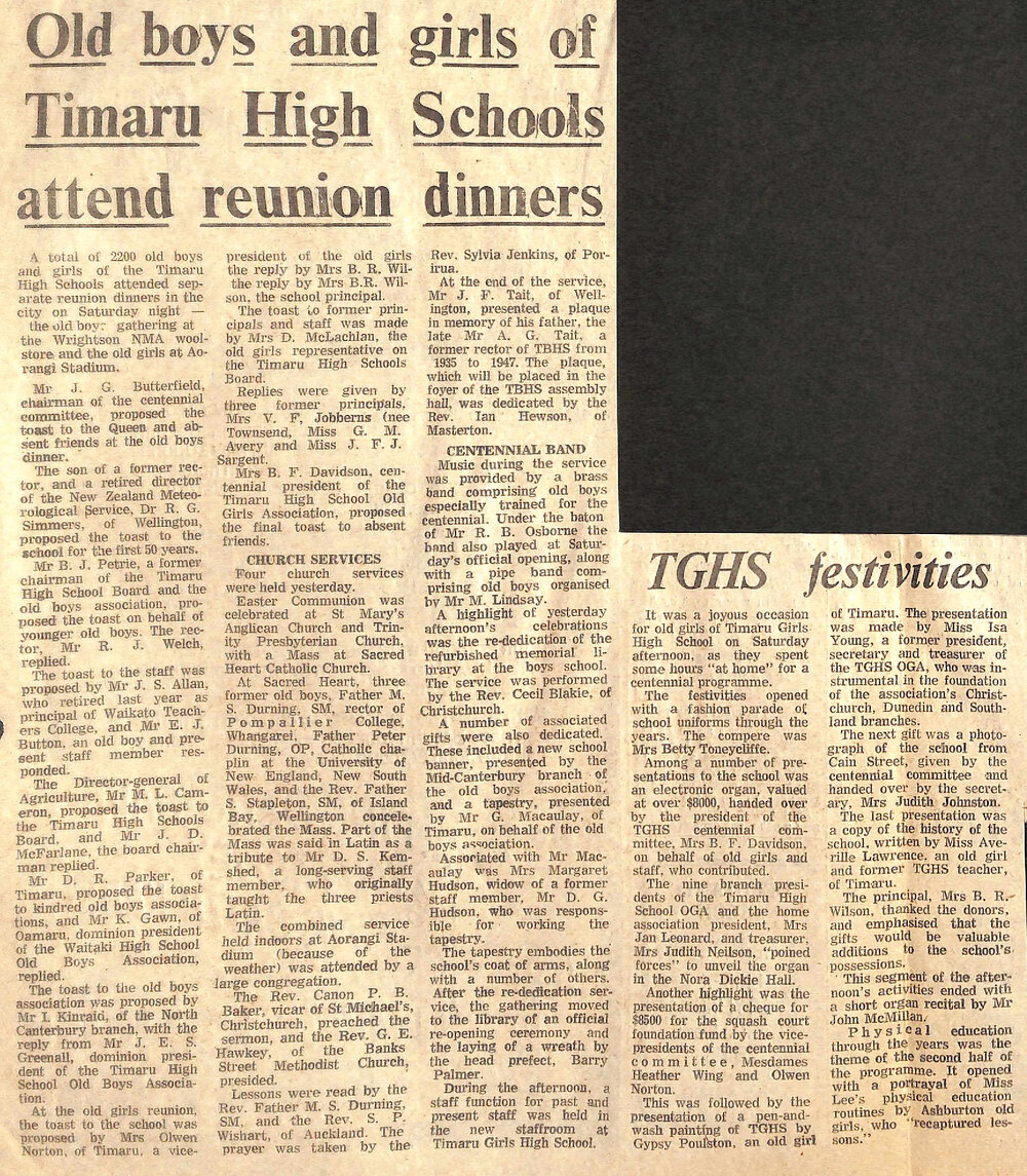 Old boys and girls of Timaru High Schools attend reunion dinners