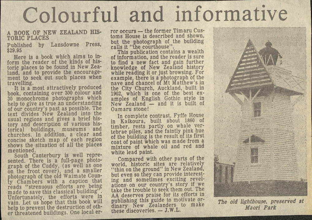 Colourful and informative: a book of New Zealand Historic places