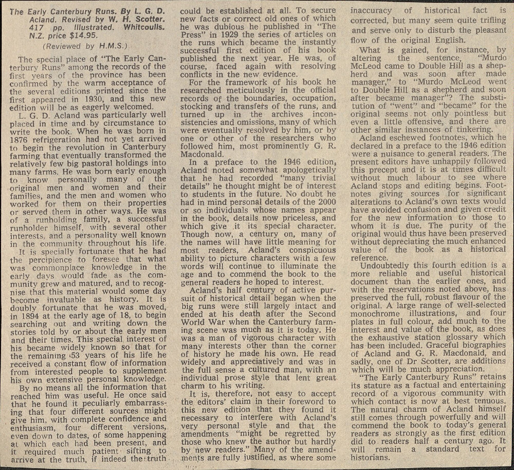 The Early Canterbury Runs by L G D Acland