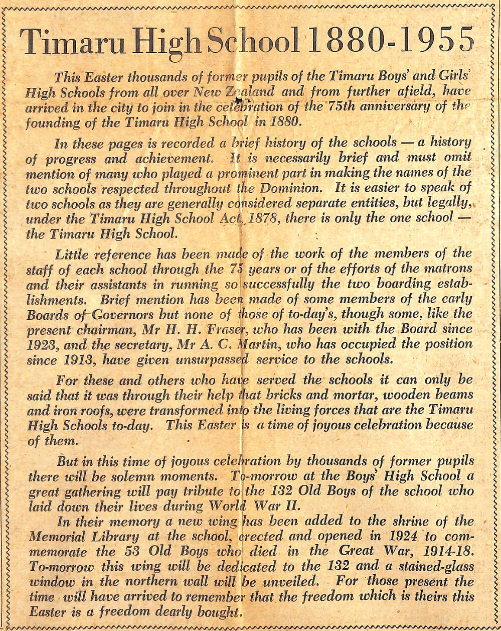 Timaru High School 1880-1955