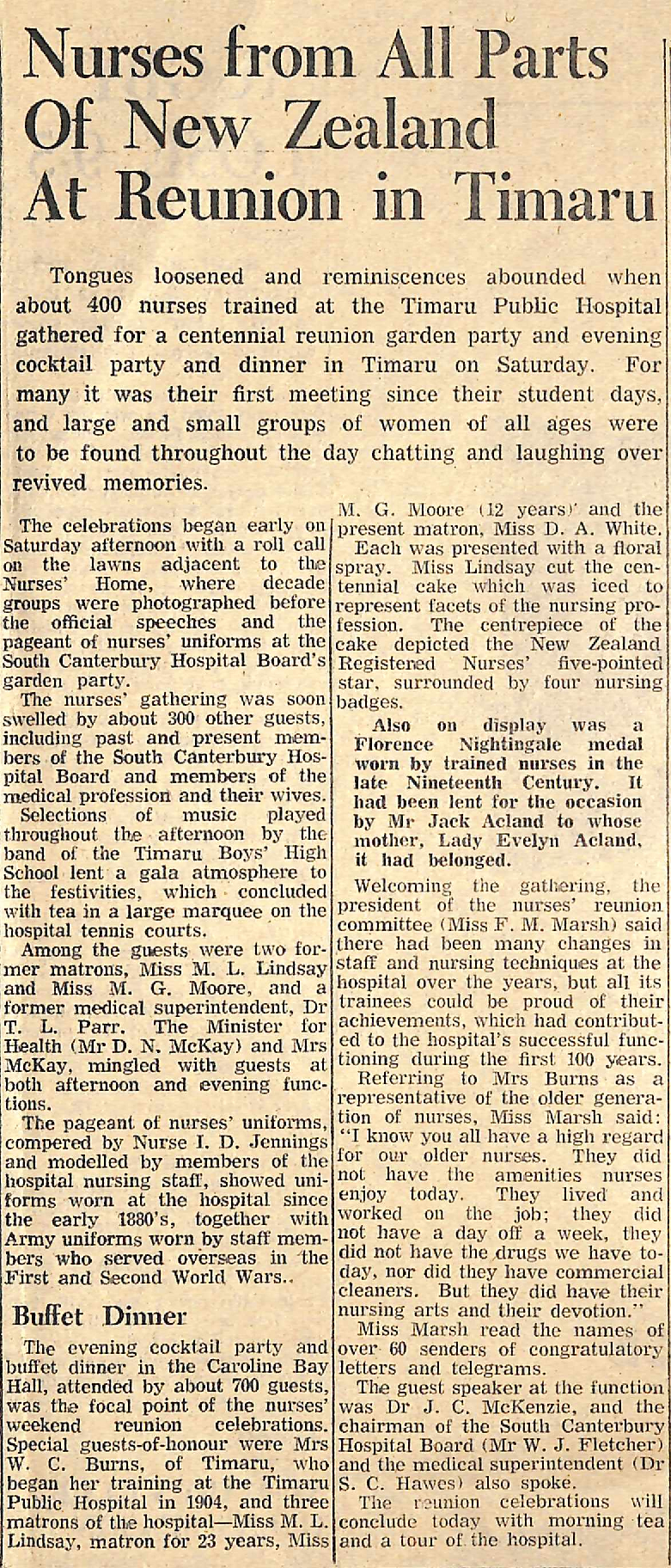 Nurses from All Parts Of New Zealand at Reunion in Timaru