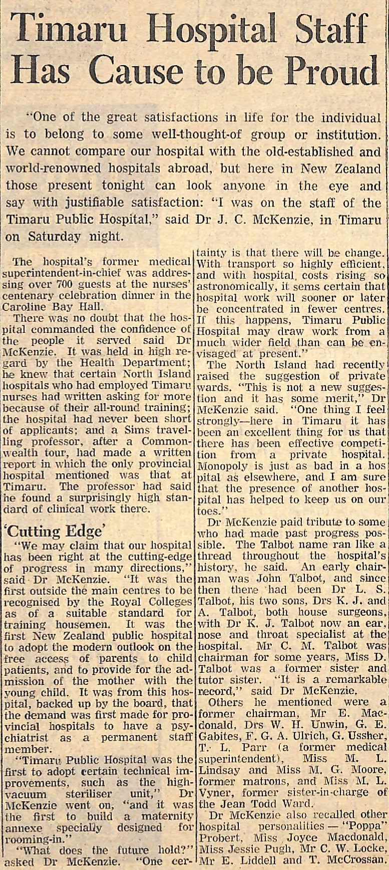 Timaru Hospital Staff has Cause to be Proud