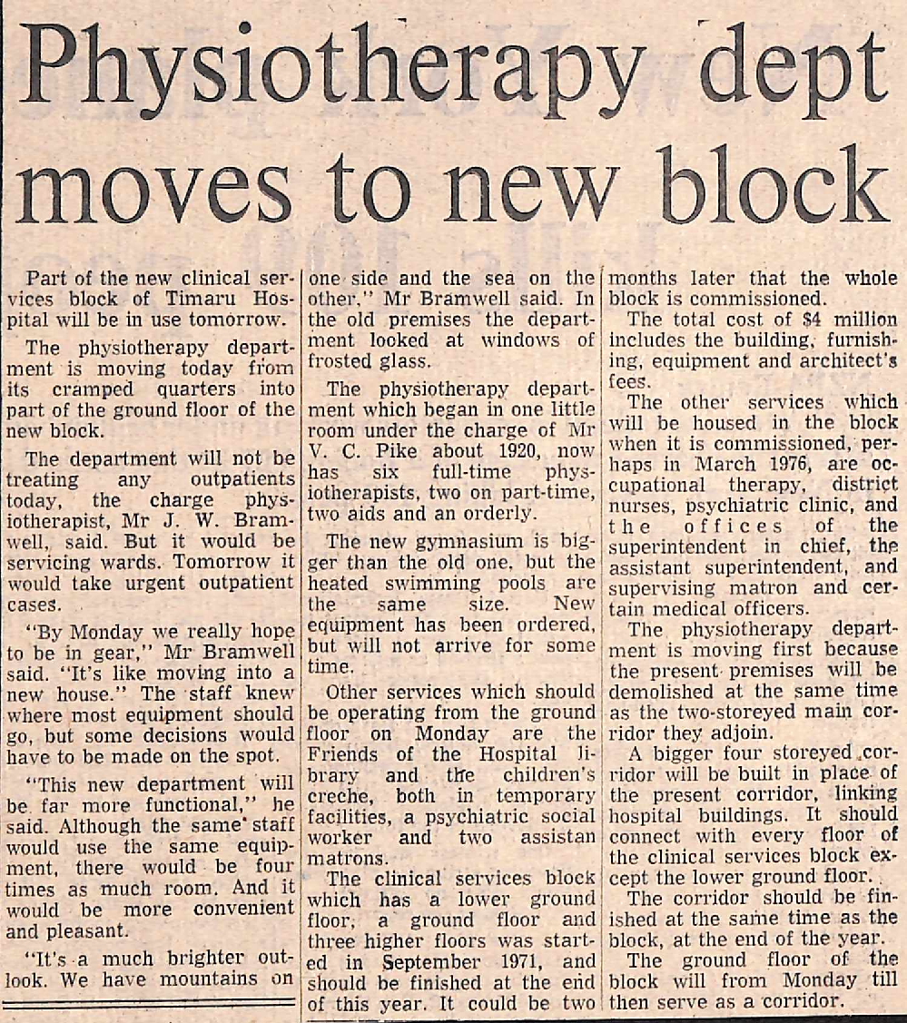 Physiotherapy dep moves to new block