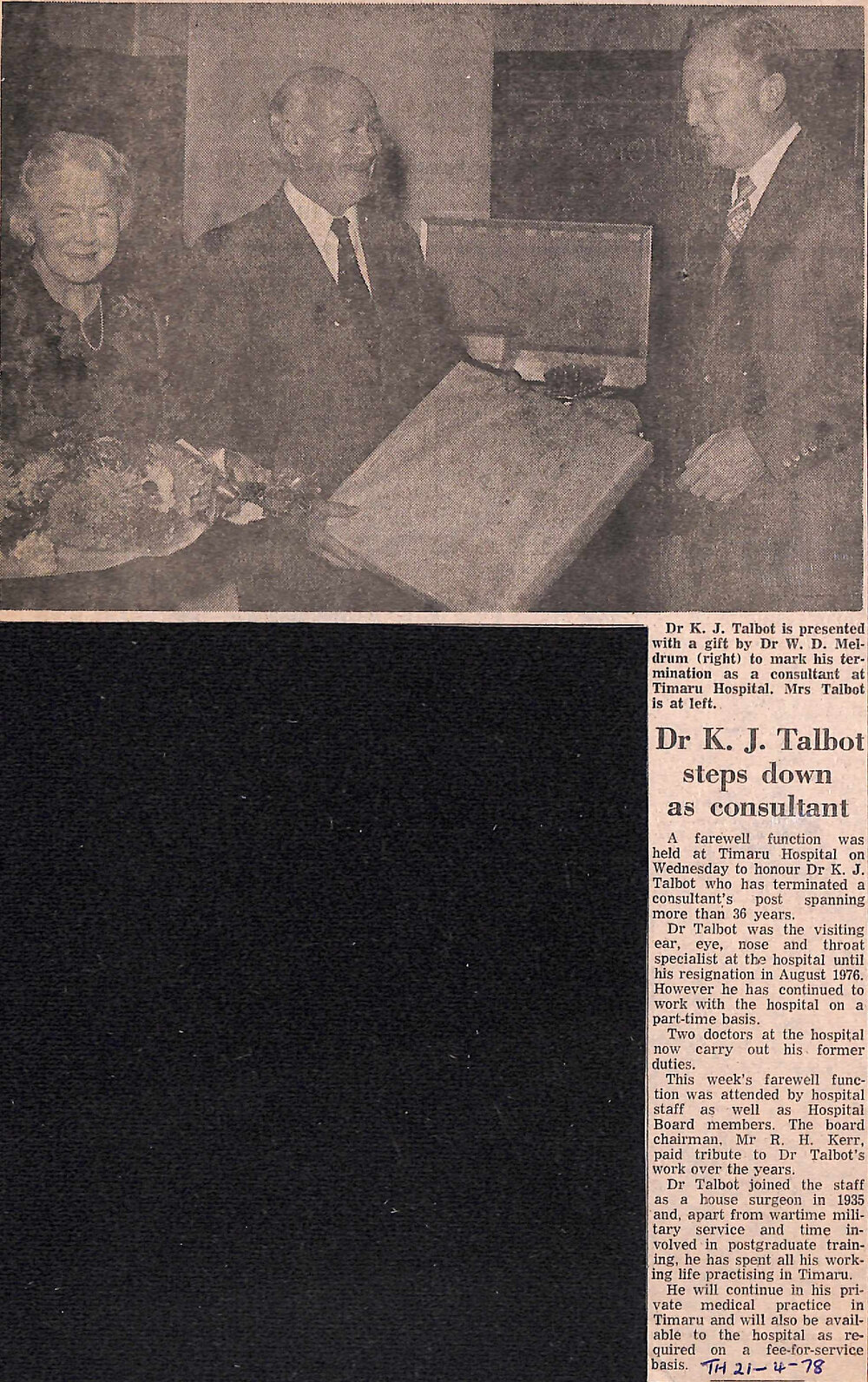 Dr K J Talbot steps down as consultant