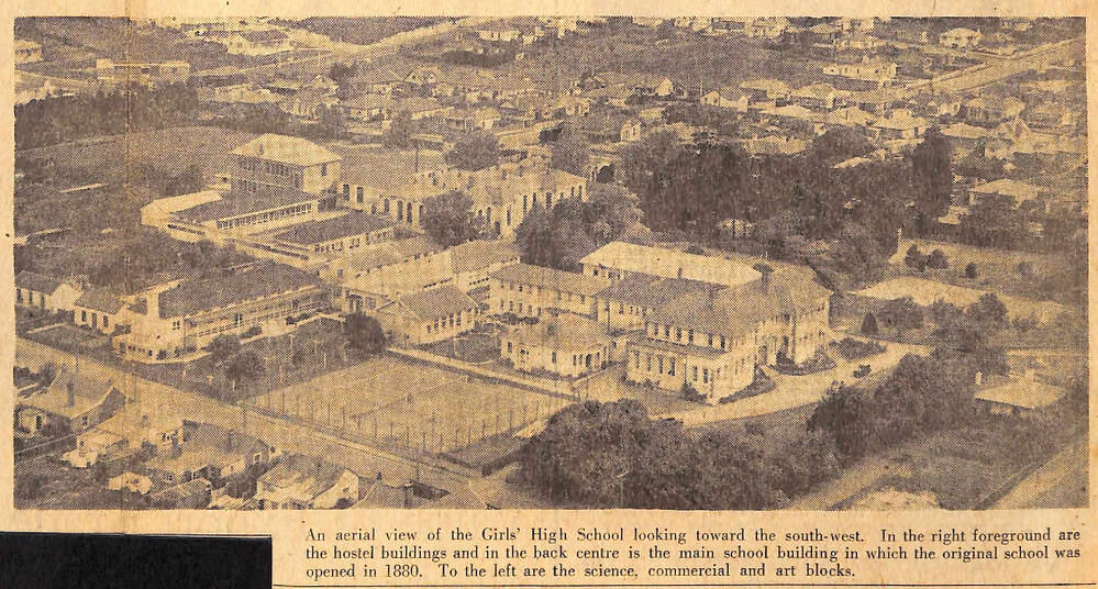 Aerial view of Timaru Girls' High School 1955