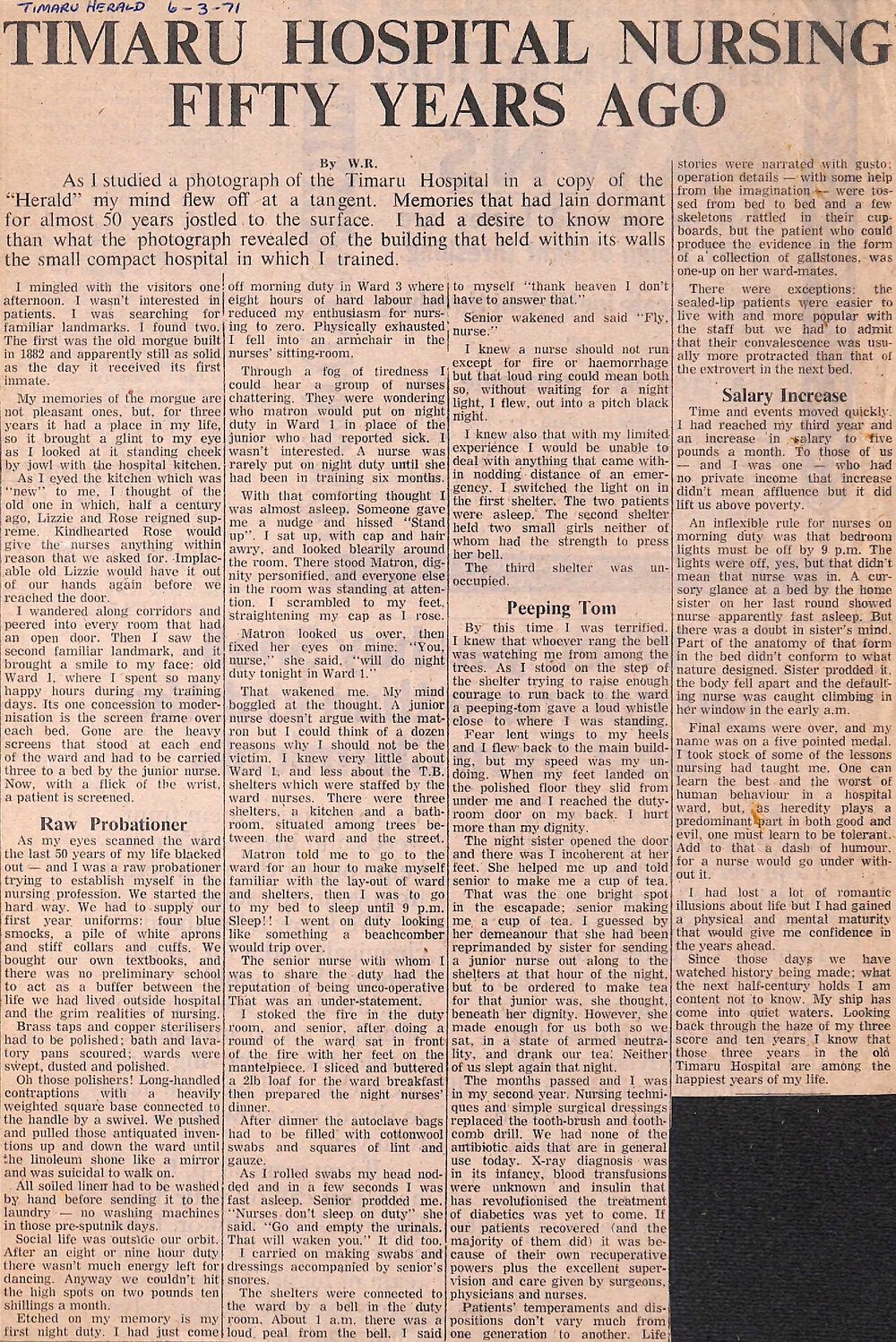 Timaru Hospital Nursing Fifty Years Ago