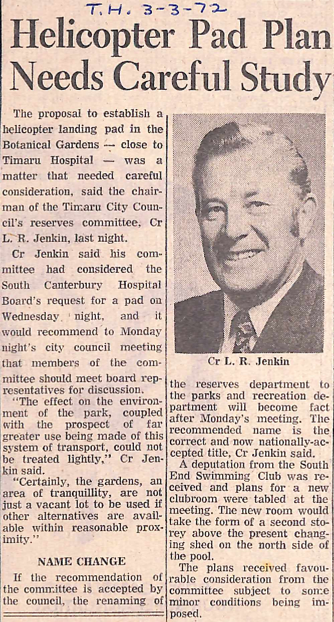 Helicopter Pad Plan Needs Careful Study / Name Change