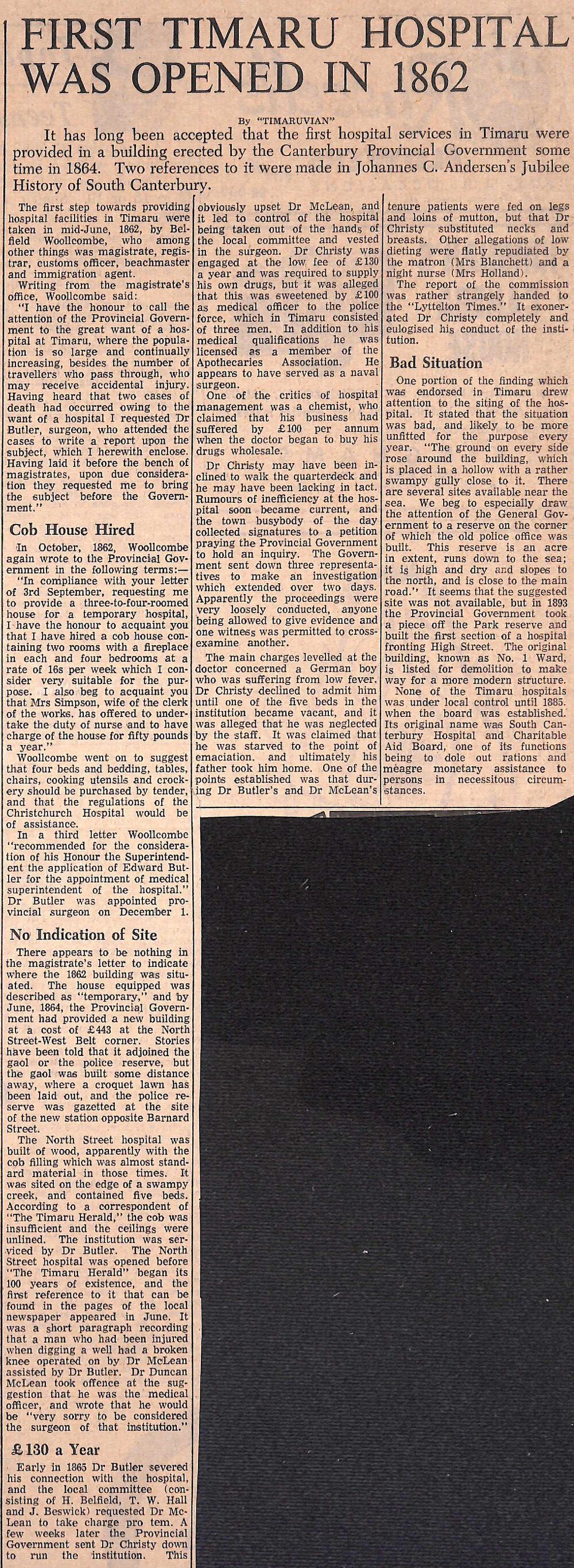 First Timaru Hospital Was Opened in 1862
