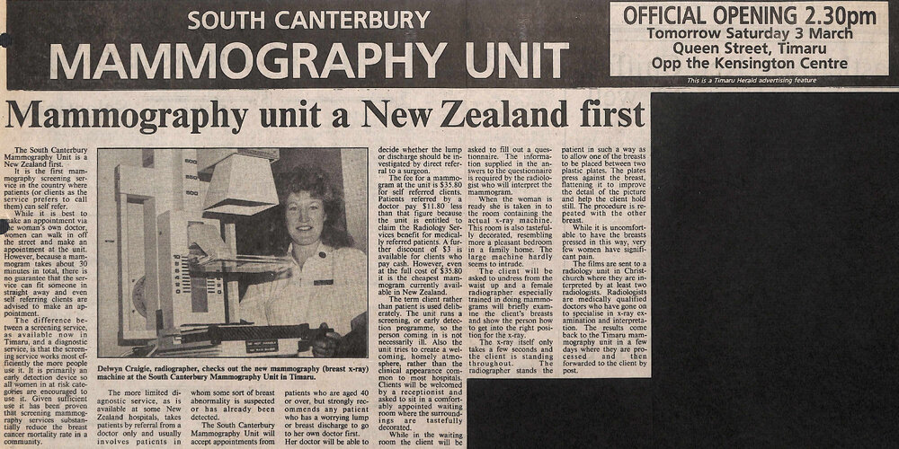 South Canterbury Mammography Unit: Mammography unit a New Zealand first