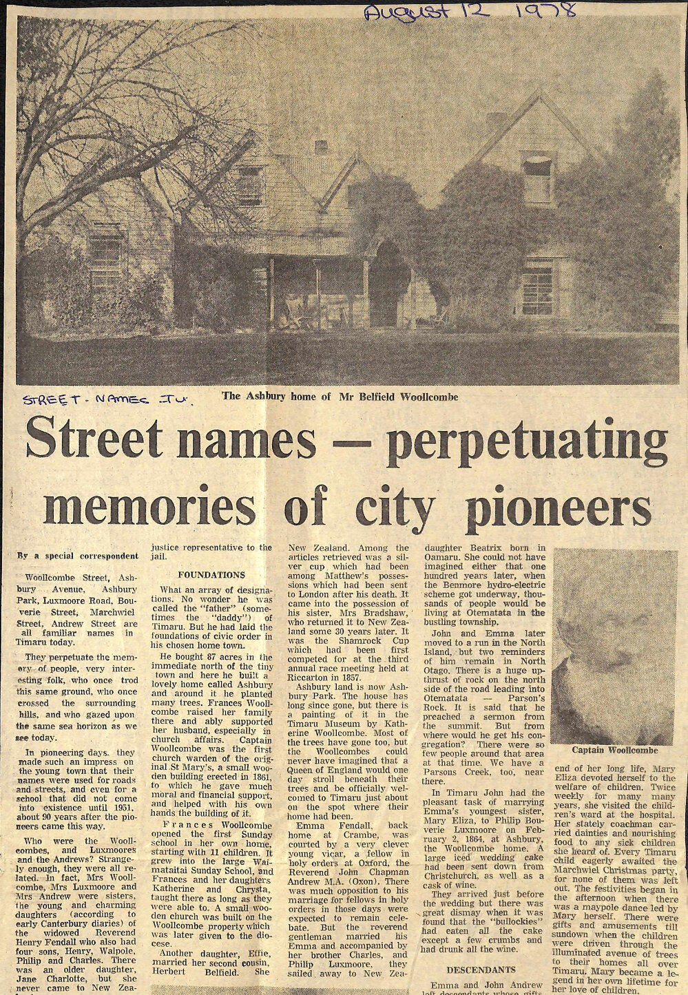 Street names- perpetuating memories of city pioneers