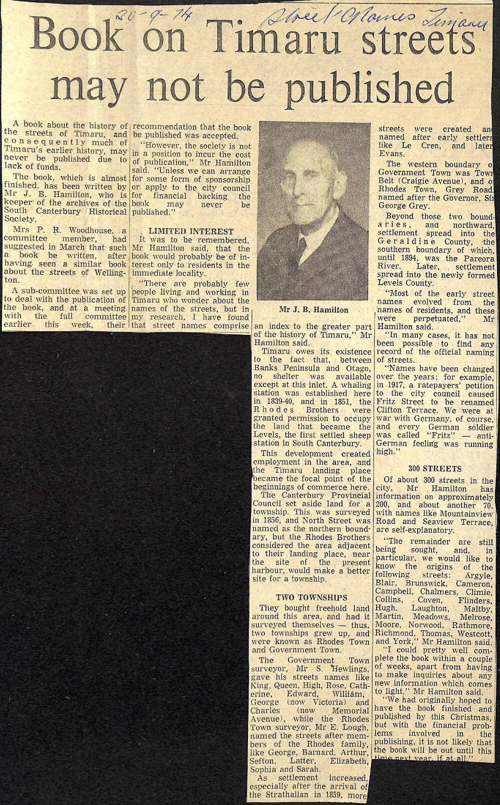 Book on Timaru streets may not be published