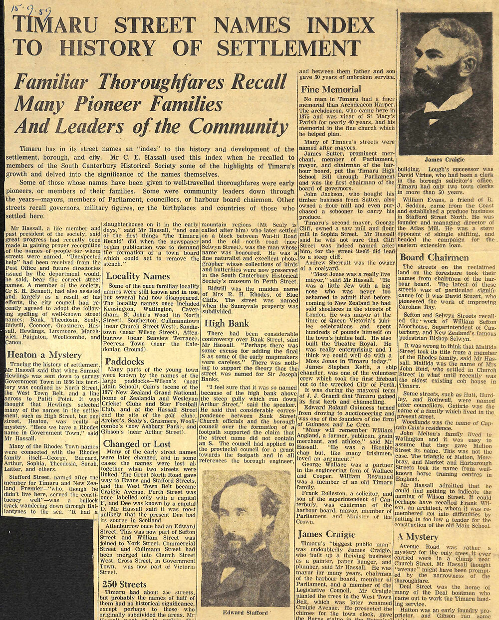 Timaru Street Names Index to History of Settlement