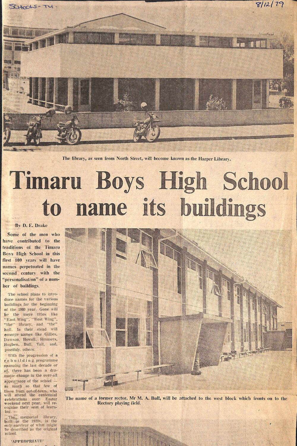 Timaru Boys High School to name its buildings
