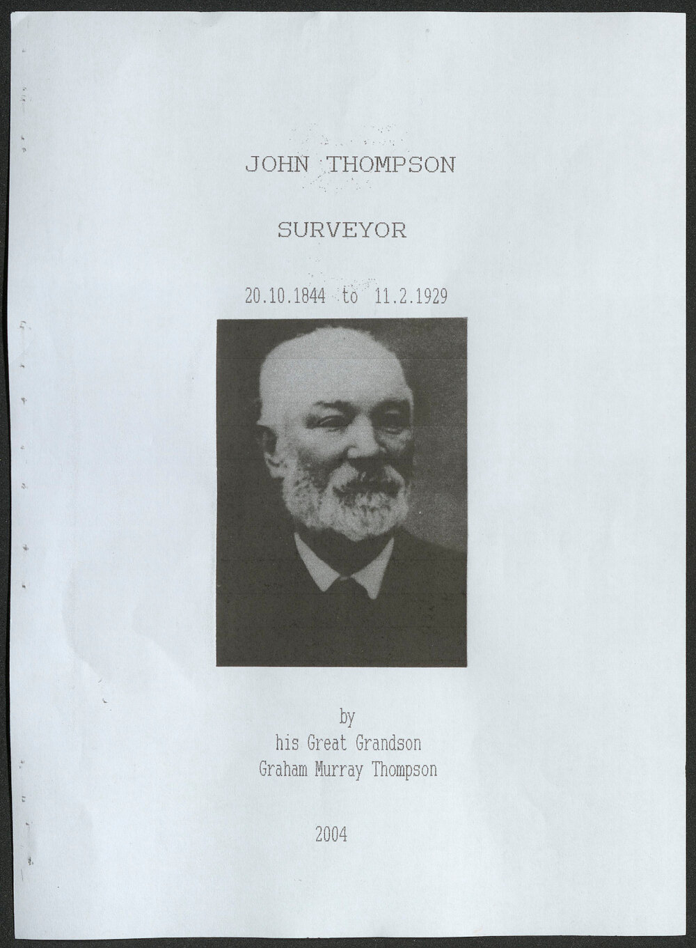 John Thompson Surveyor: 20.10.1844 to 11.2.1929