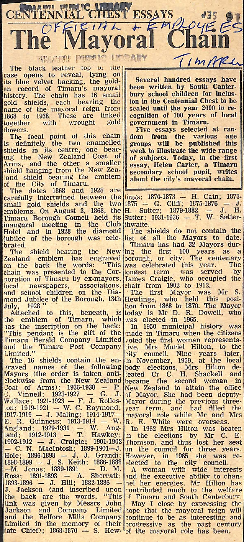 Centennial Chest Essays: The Mayoral Chain